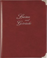 Speisekarte, Metallecken silber A4, weinrot