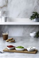 Serviertablett mit 3 Porzellanschälchen, tropfenförmig