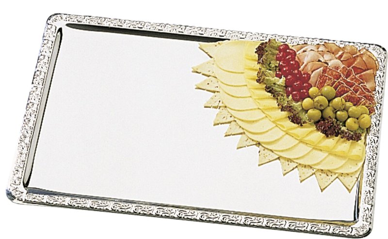 Serviertablett mit Barockrand Edelstahl 42x31cm (1)