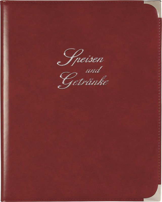 Speisekarte, Metallecken silber A4, weinrot (1)