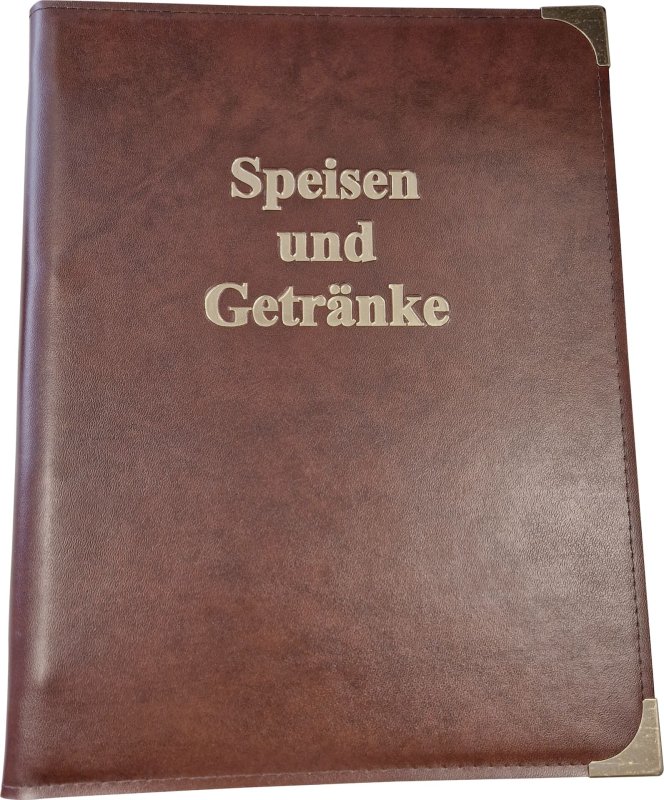 Speisekarte, Metallecken gold A4, hellbraun (1)
