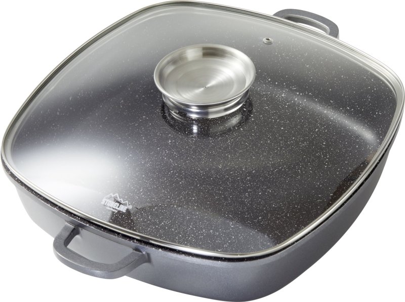 Bratpfanne eckig antihaft mit Aromaglasdeckel 6 Liter (2)