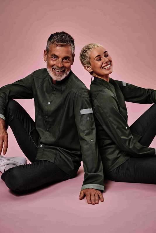 Kochjacke Herren, Bikerstyle, langarm, grün Gr. S (3)