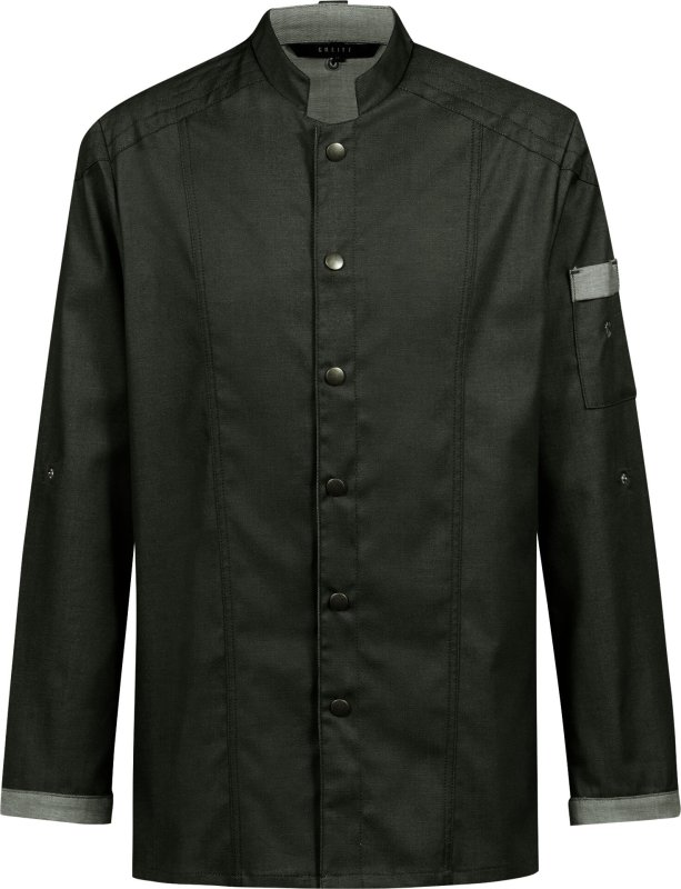 Kochjacke Herren, Bikerstyle, langarm, grün Gr. S (1)