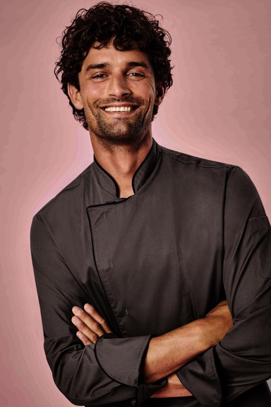 Kochjacke Herren, Armtasche, langarm, taupe Größe S (3)