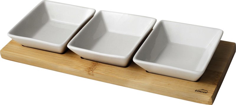 Serviertablett mit 3 Porzellanschälchen, quadratisch (2)